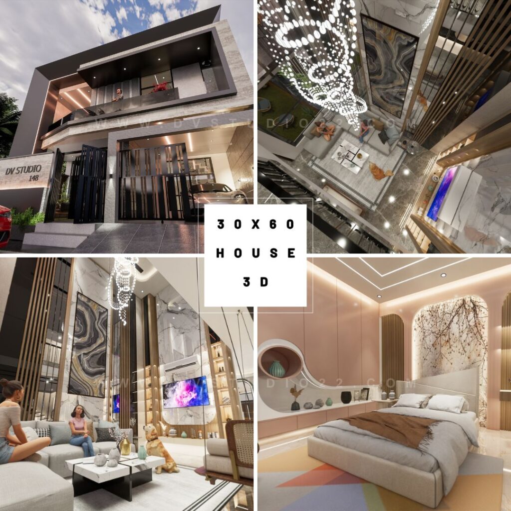 30x60 4BHK Duplex House Plans 3D
House Includes -
This House is built in G + 2
Ground floor -
Staircase - External
Lift - 01
Parking - Car
Living room - 01
Bedroom - 00
Kitchen - 01
Toilet - 01
First floor -
Staircase - External + Internal
Lift - 01
Drawing Room - 01
Living room - 01
Dining area - 01
Kitchen - 01
Utility area - 01
Mandir - 01
Bedroom - 01
Toilet - 02
Second Floor -
Lift - 01
Bedroom - 03
Sitout Hall - 01
Toilet - 02
