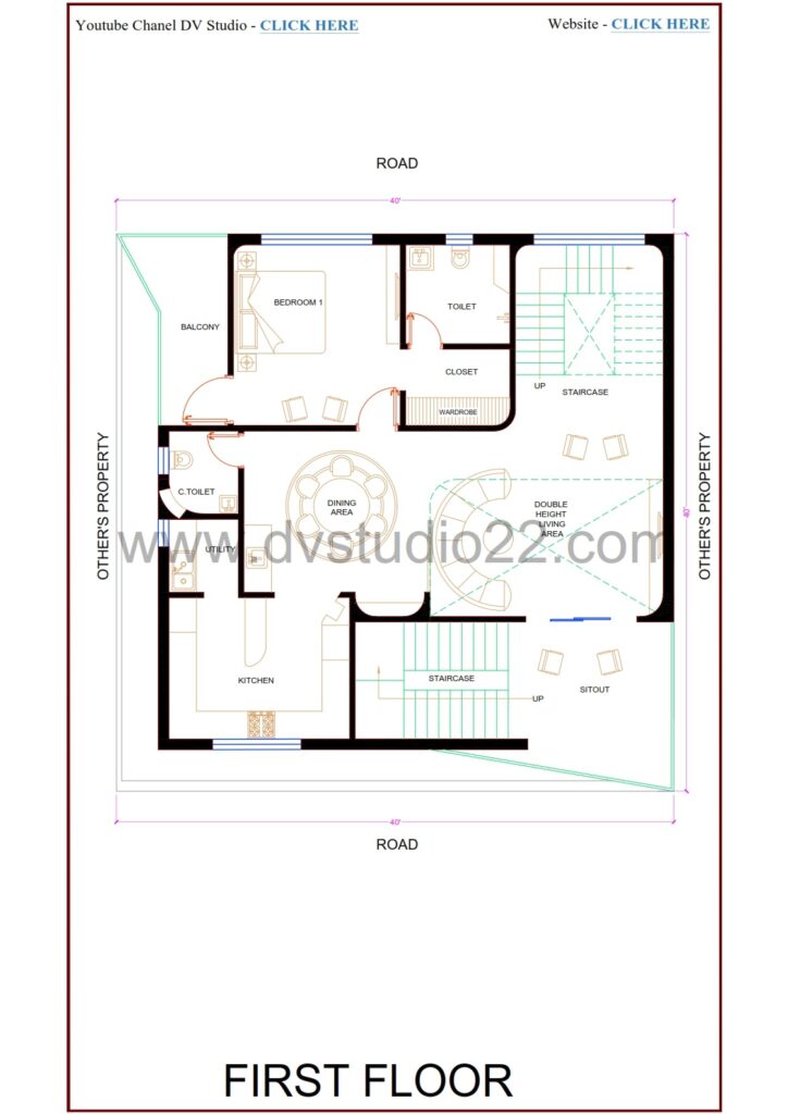 40x40 Duplex House Plans 3D