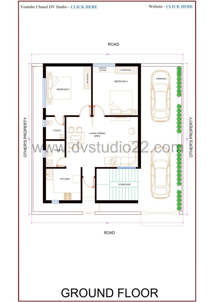 40x40 Duplex House Plans 3D