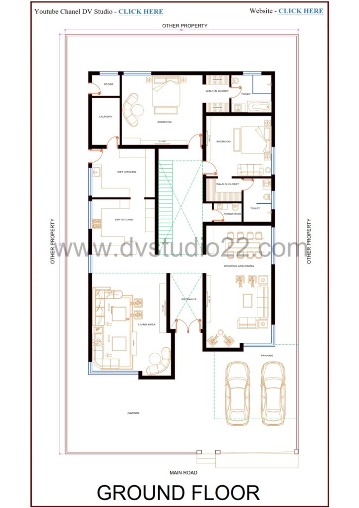 500 Sq Yards 5BHK House Plans 3D