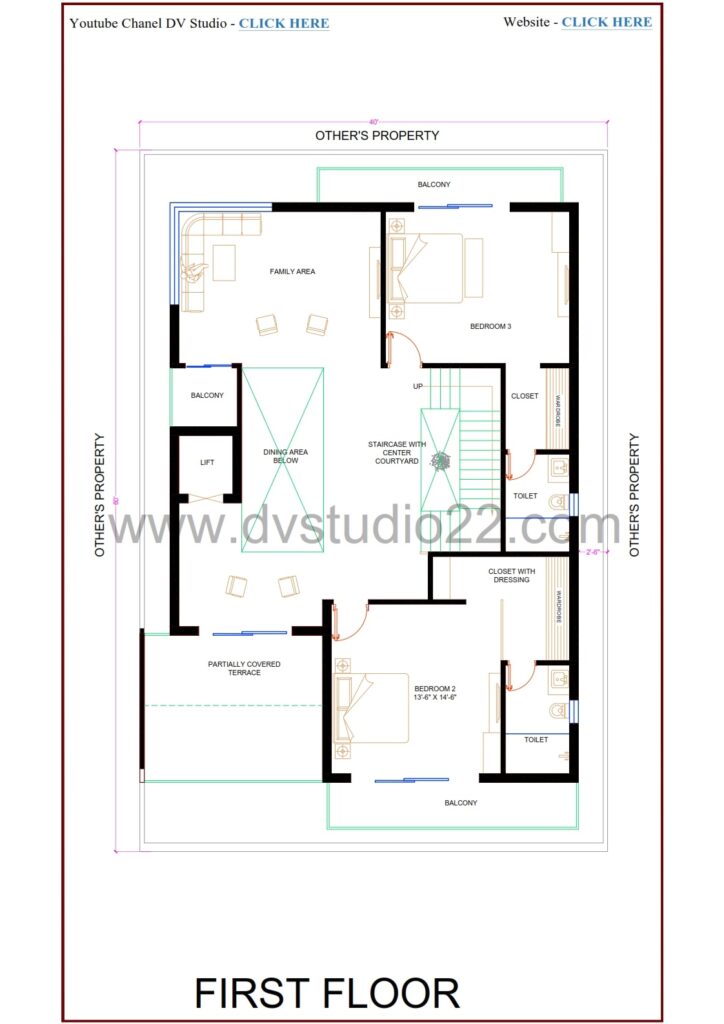 40x60 House Plans - DOUBLE HEIGHT DINING AREA - 5BHK - Option 5 - 2400 Sqft | 265 Gaj
