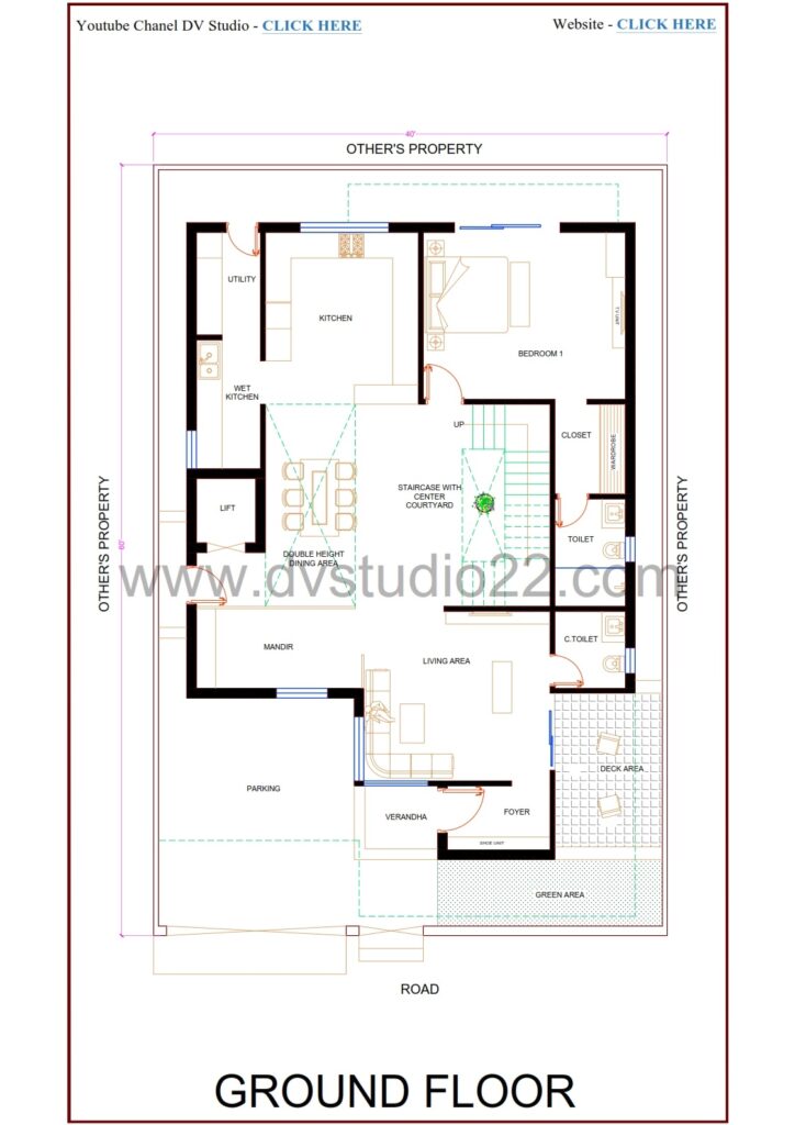 40x60 House Plans - DOUBLE HEIGHT DINING AREA - 5BHK - Option 5 - 2400 Sqft | 265 Gaj