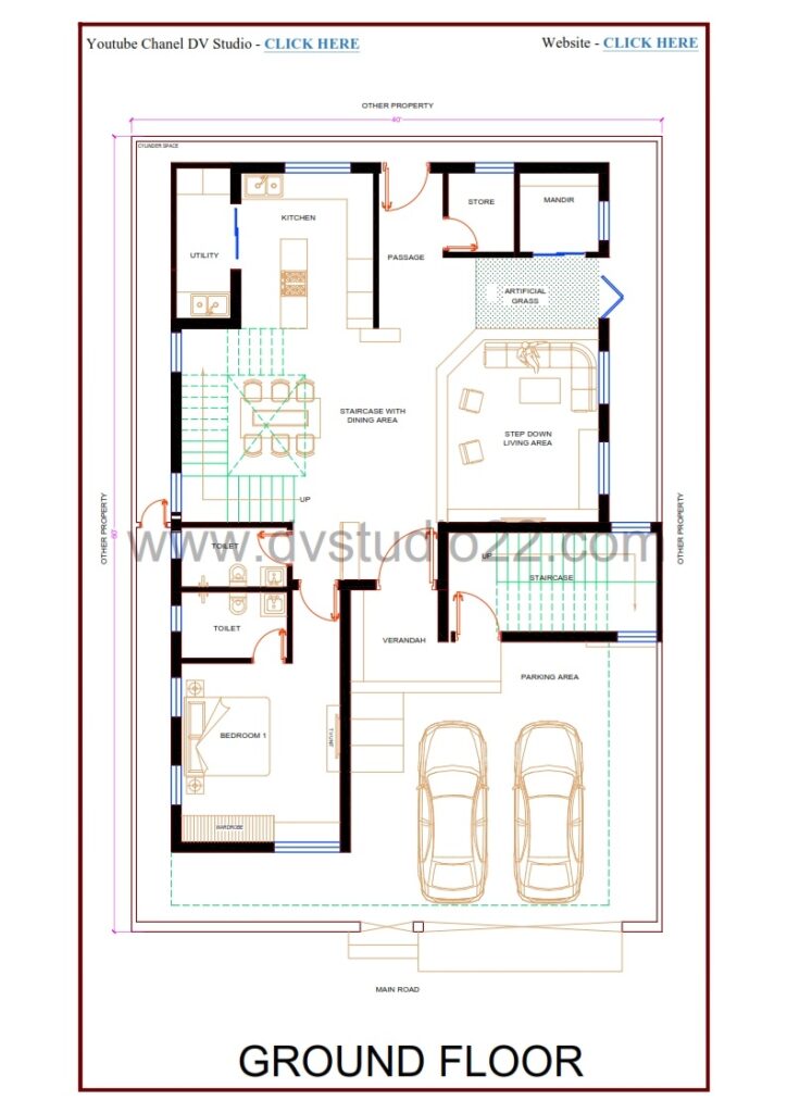40x60 House Plans - 5BHK + Suite - 2400 Sqft | 265 Gaj - Option -6
