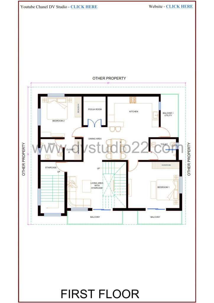 45x40 House Plans - 6BHK - 1800 Sqft | 200 Gaj
