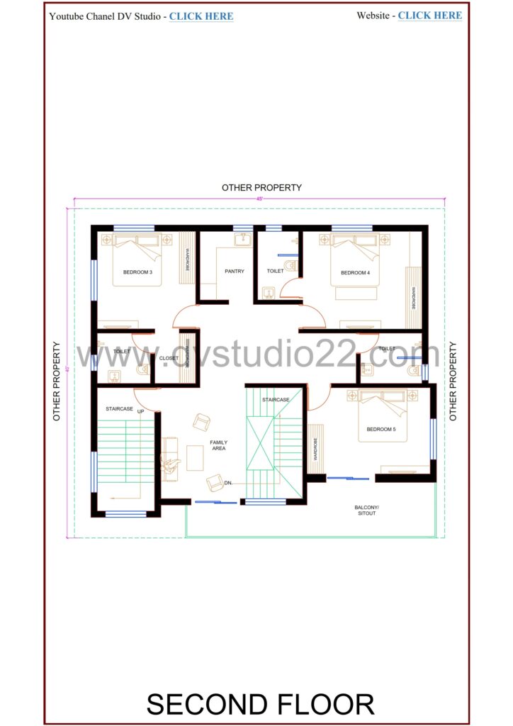 45x40 House Plans - 6BHK - 1800 Sqft | 200 Gaj