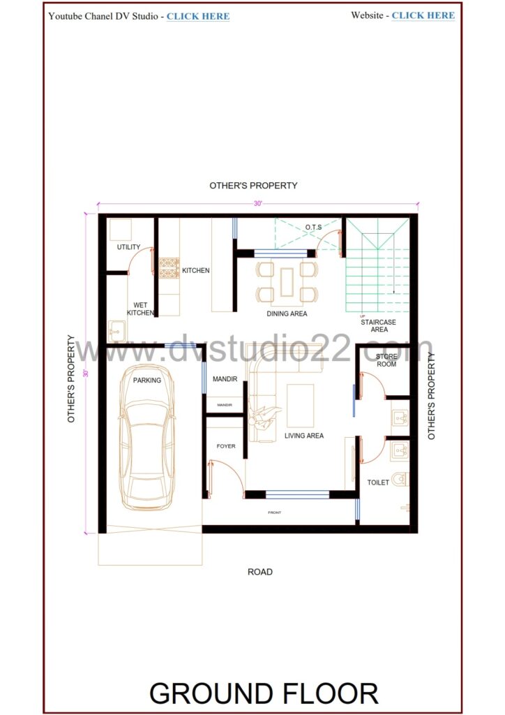 30x30 House Plans - 4BHK - 900 Sqft | 100 Gaj - Option -9