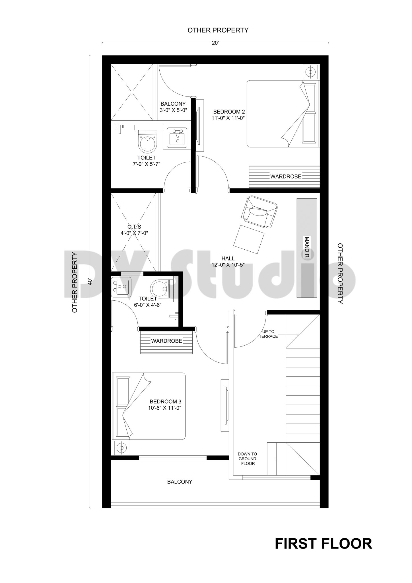 20X40 House Design Option 2 - DV Studio