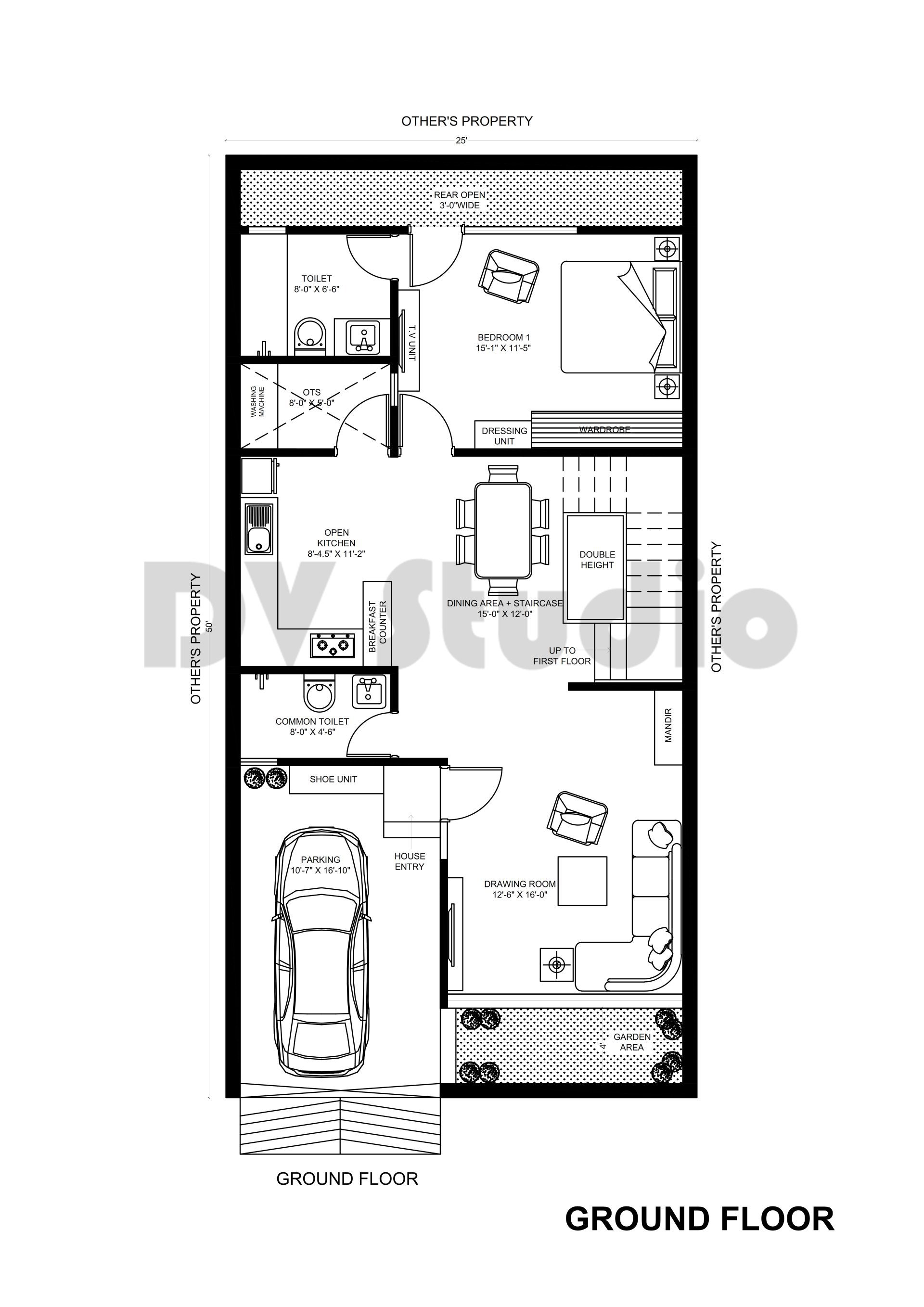 25X50 House Design Option 2 - DV Studio