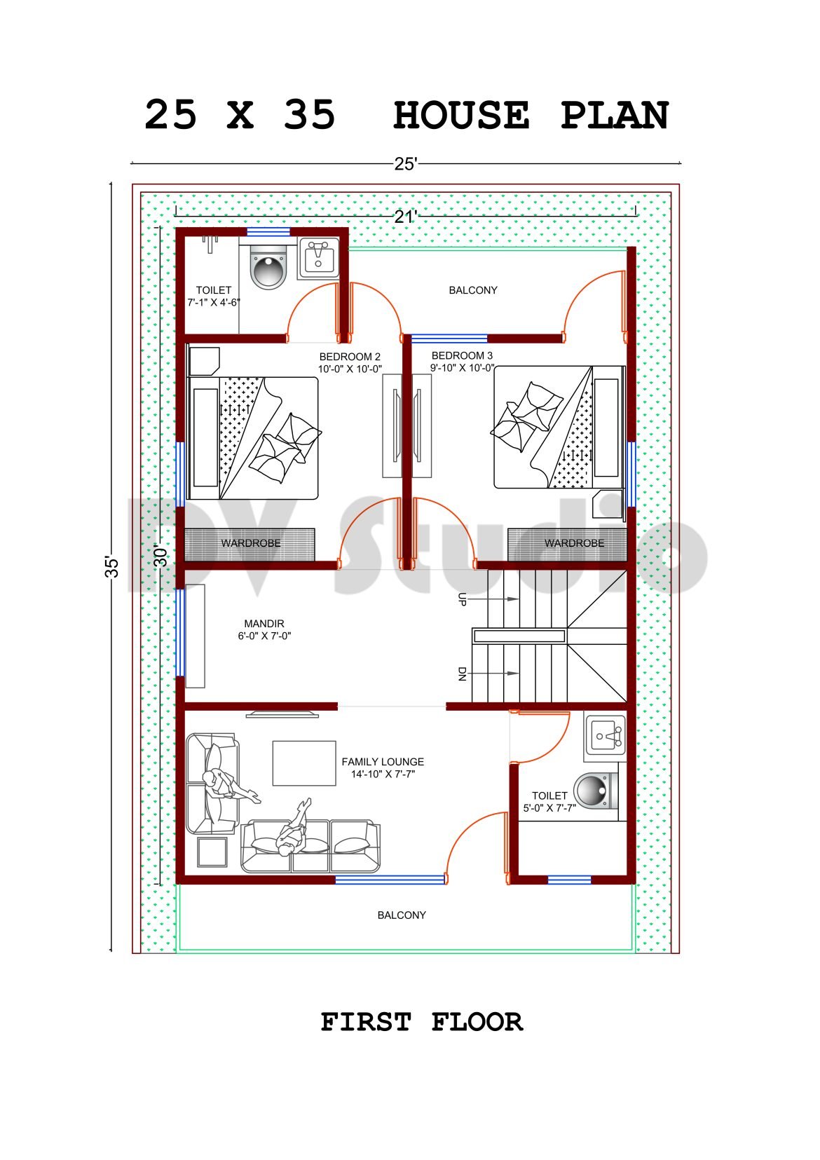 Dv Studio Plan.pdf 25X35 House 3D Floor Plans - DV Studio