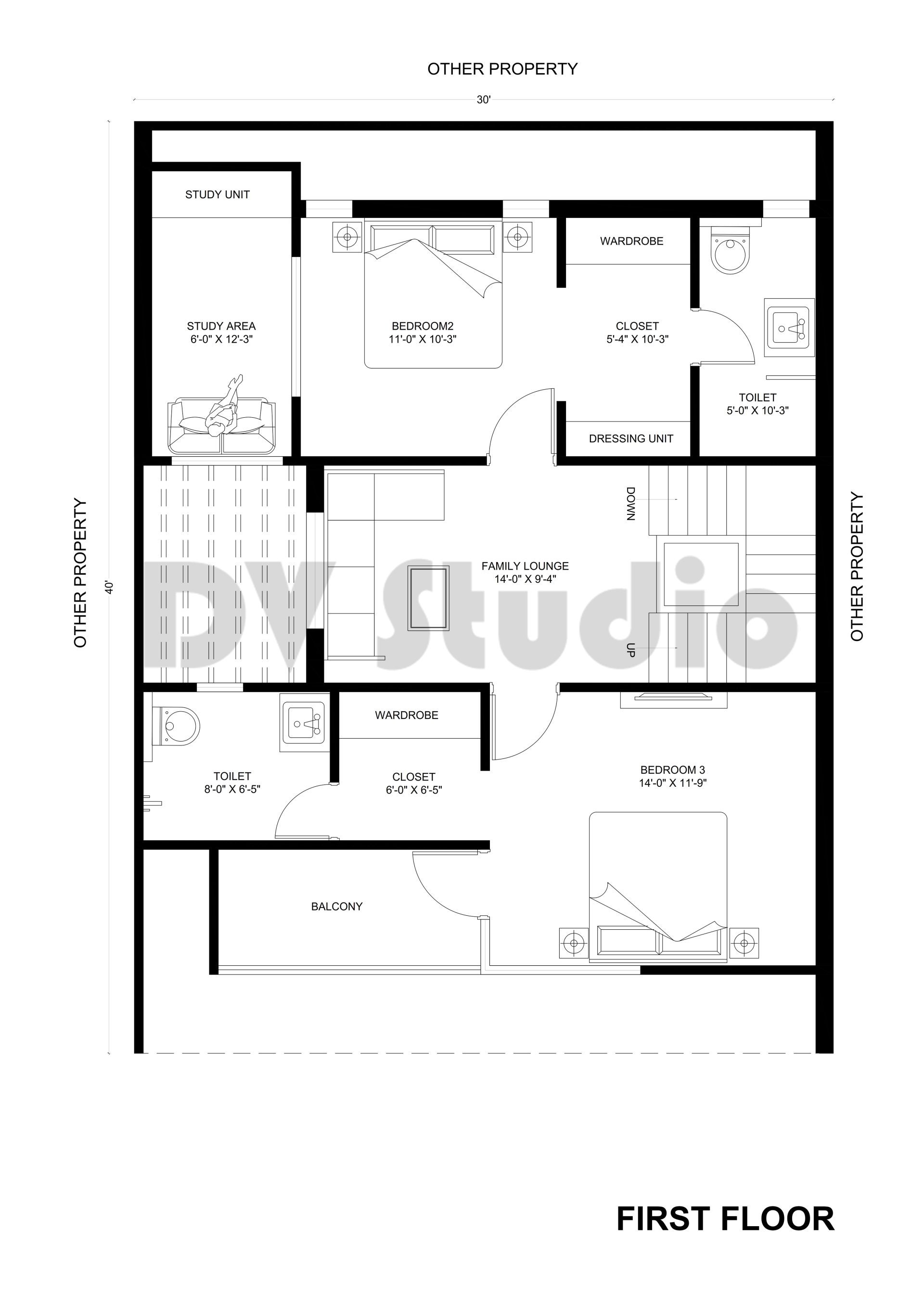 30X40 House Design Option 3 - DV Studio