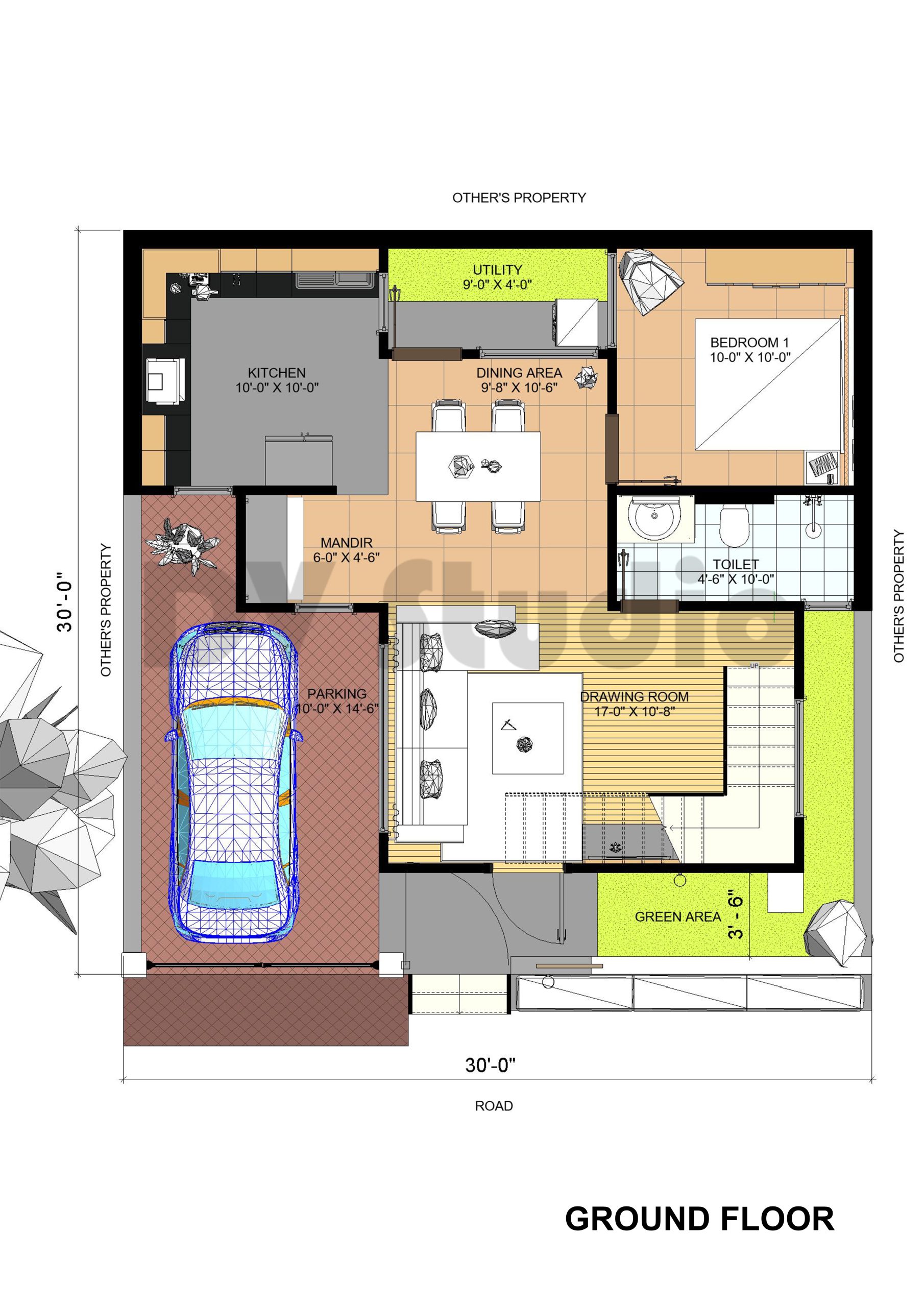 30x30-feet-morden-house-plan-3bhk-900-sqft-home-design-with-car