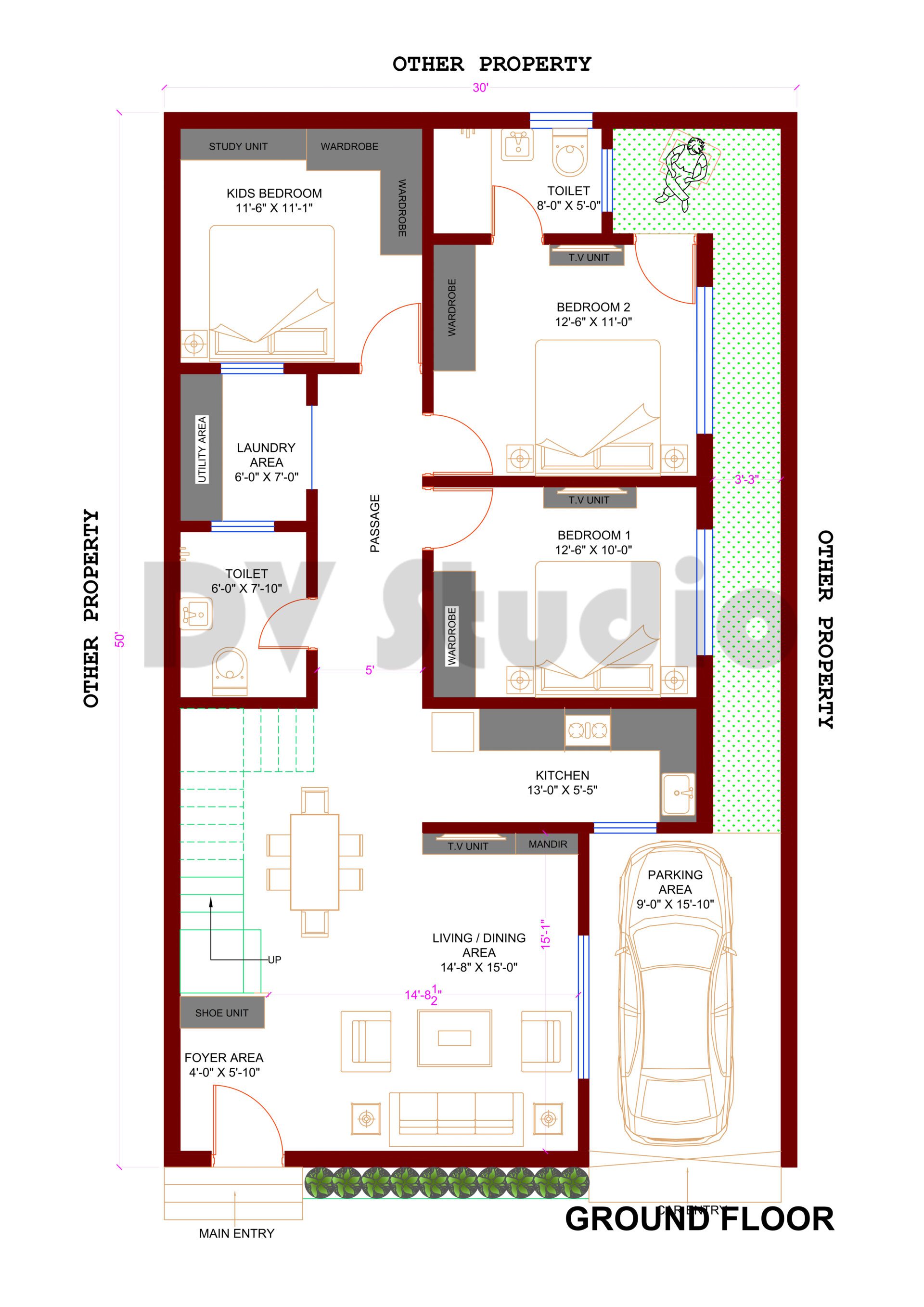 30X50 House Design Option 7 - DV Studio