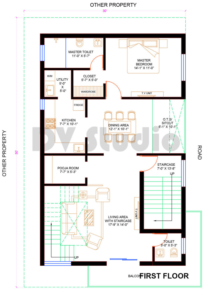 30x50 House plan Option 11 FF