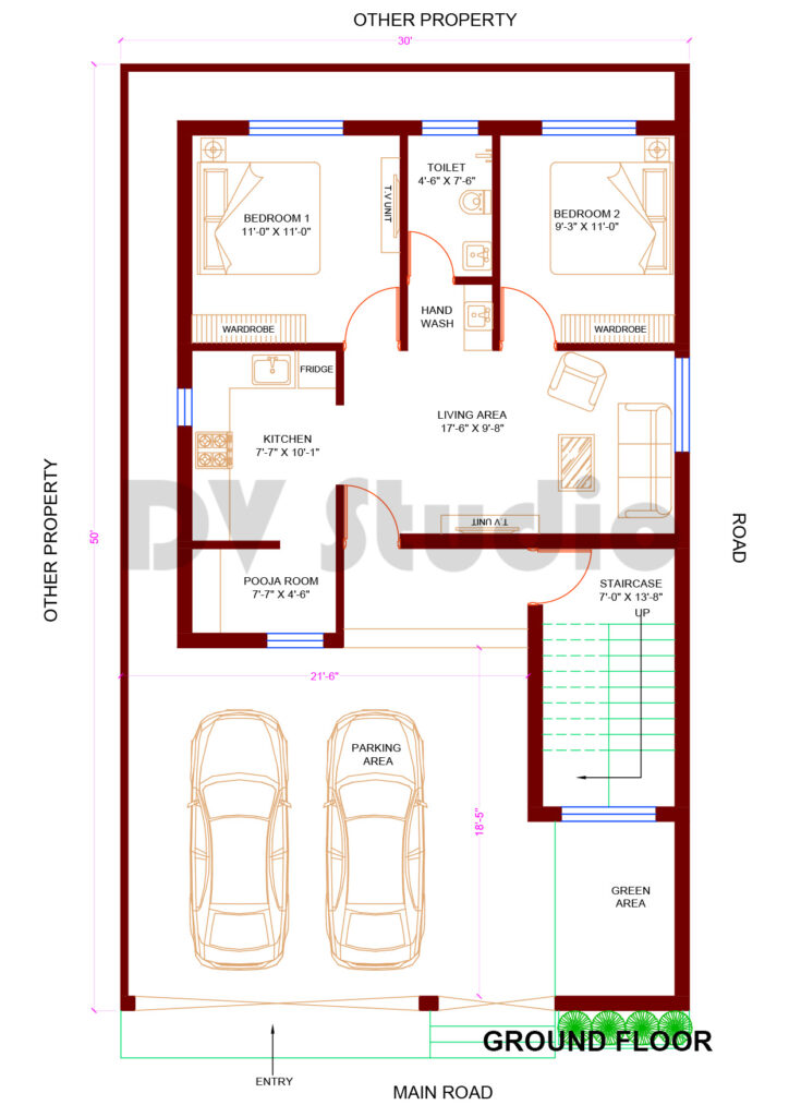 30x50 House plan Option 11 GF