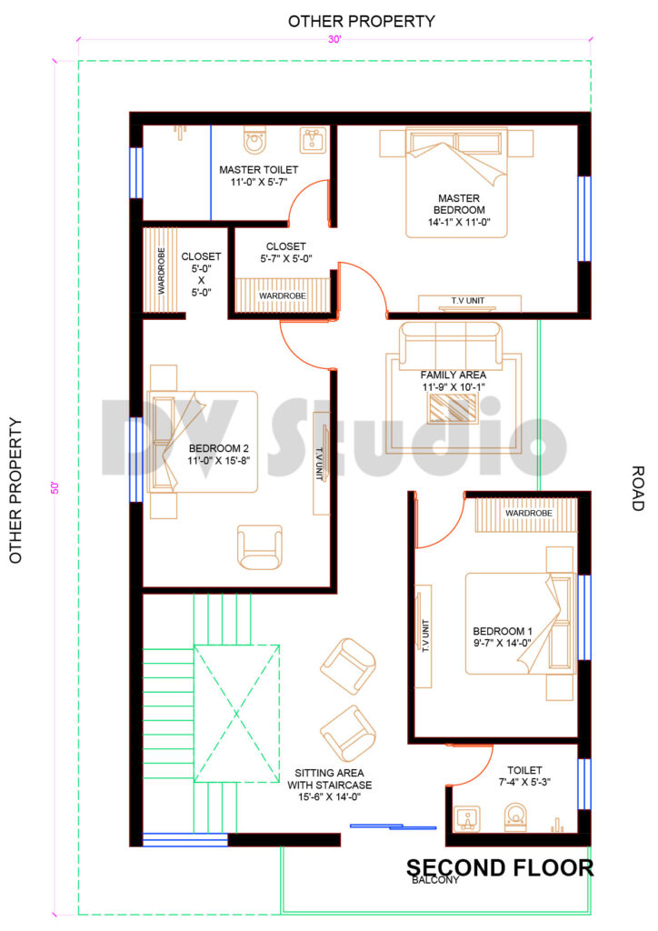 30x50 House plan Option 11 SF