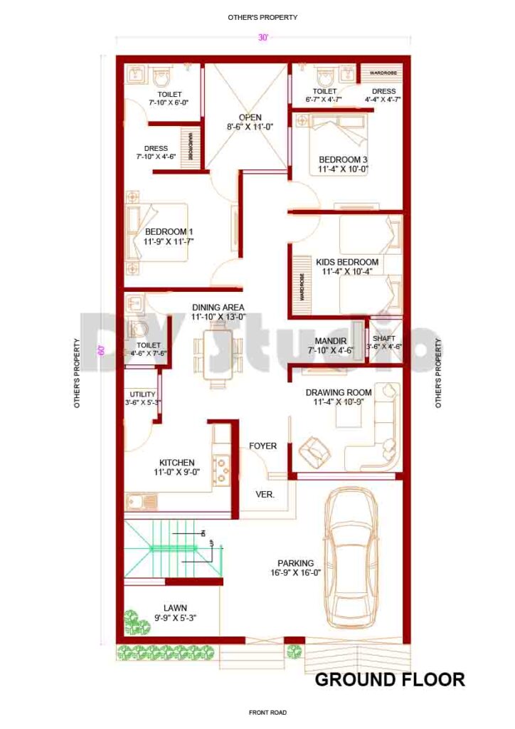 30x60 House design single floor 1