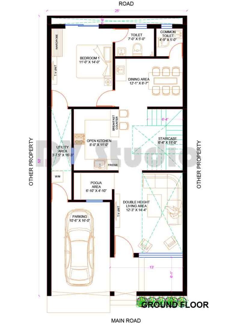 Dv Studio Plan.pdf 25x50 House Plans Option 6 - 1250 Sqft| 140 Gaj - DV Studio