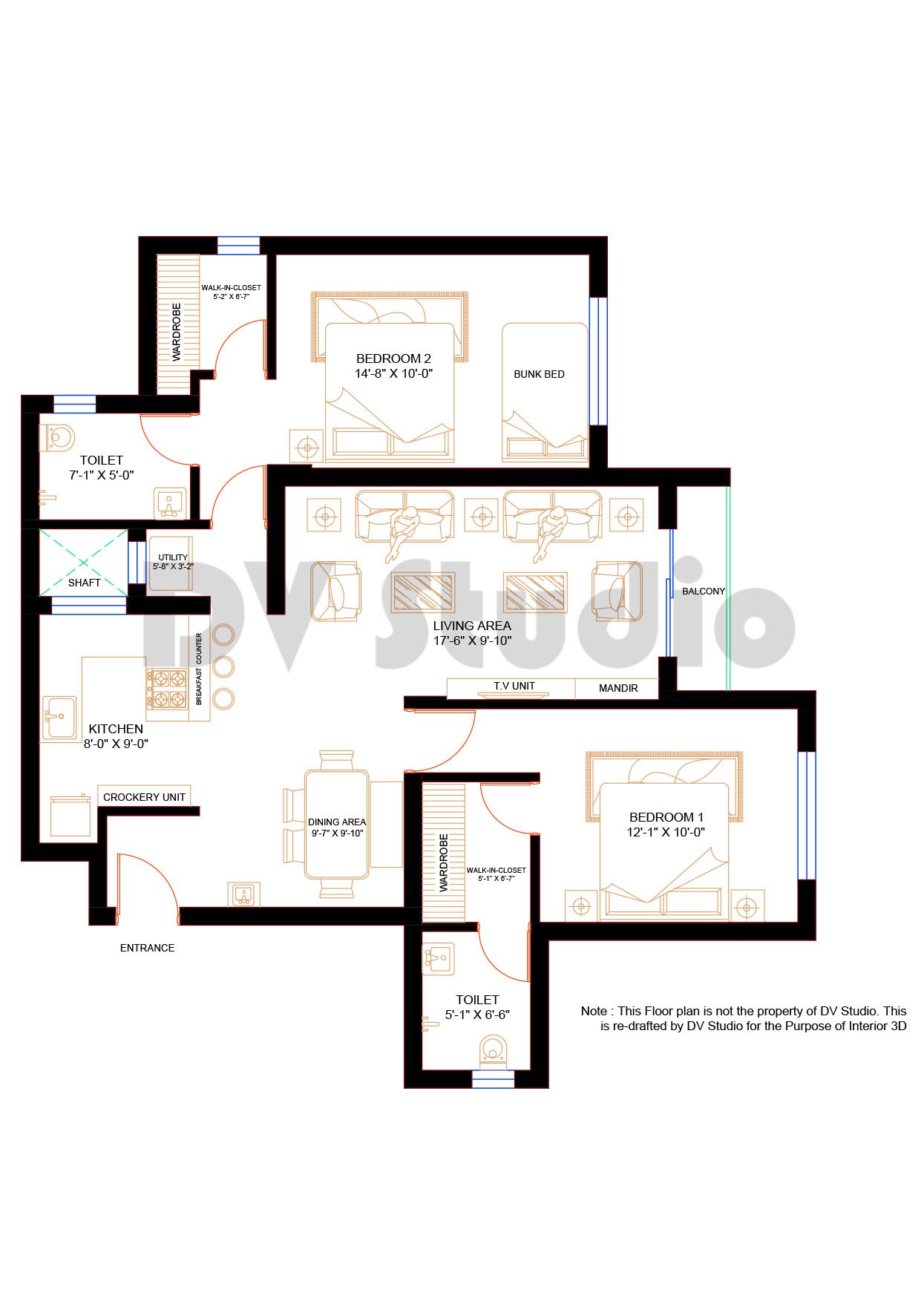 Dv Studio Plan.pdf Interior Design | 2 BHK Flat | 122 Gaj | 1100 sqft - DV Studio