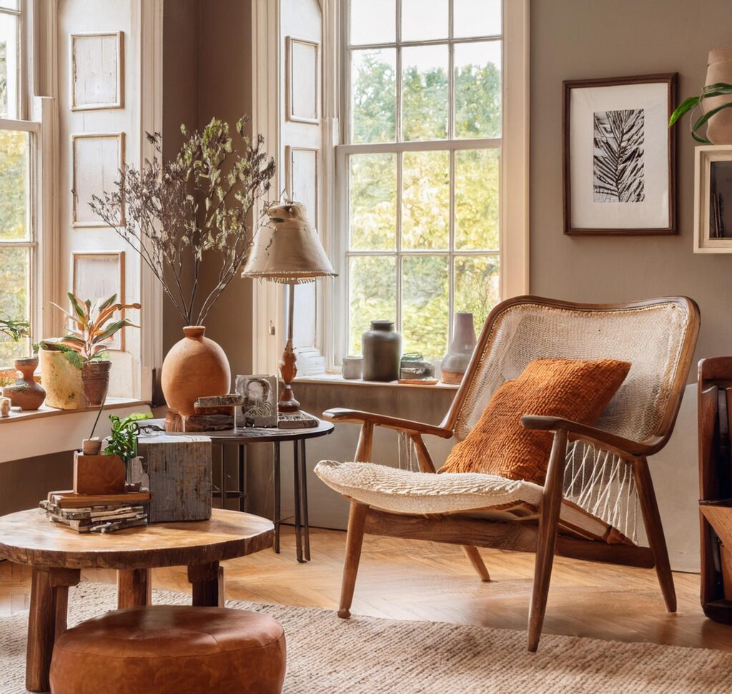 living room with vintage furniture and thrift store decor showcasing affordable second-hand finds