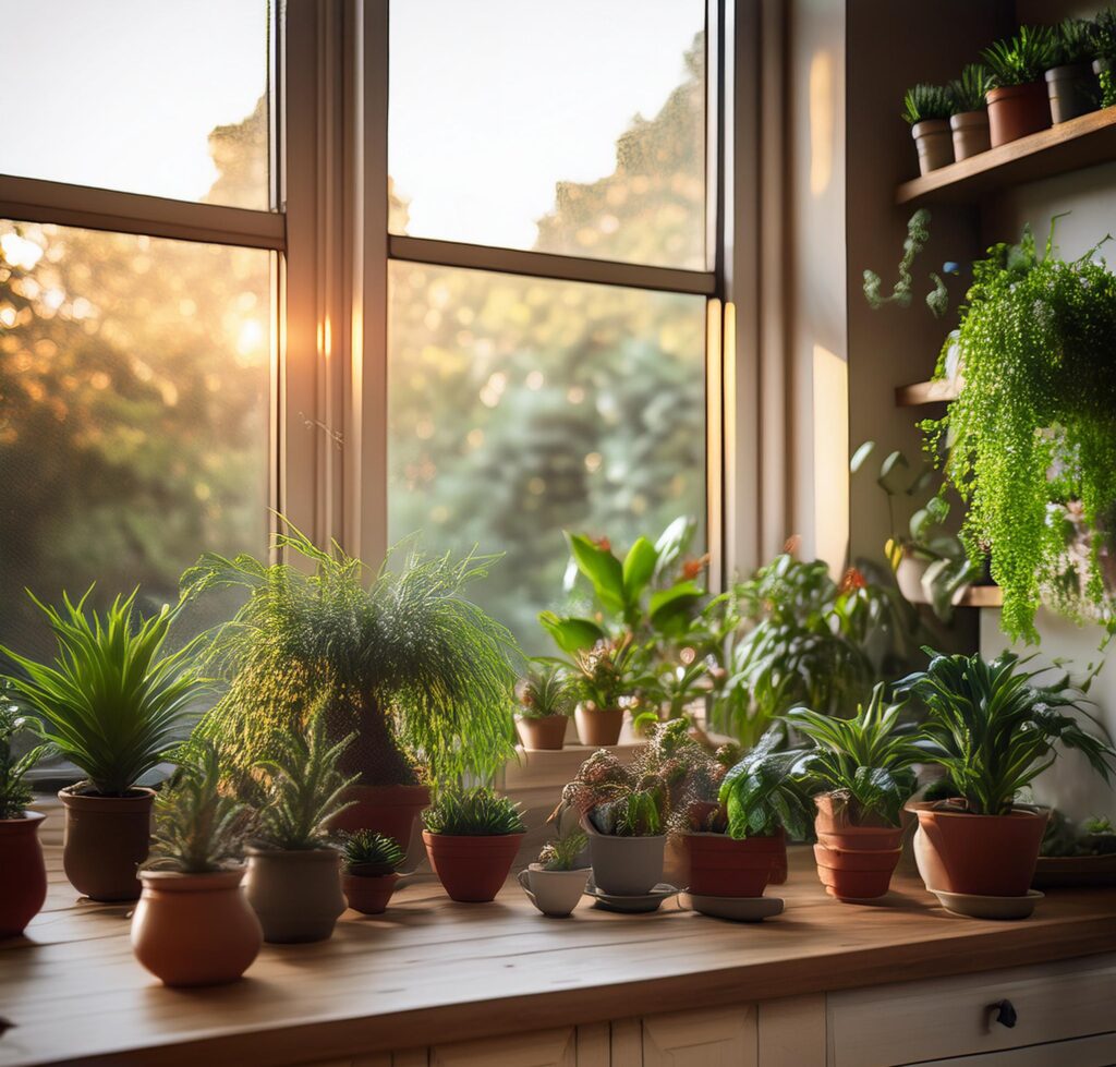 Living room filled with houseplants adding color, life, and natural freshness to the space.