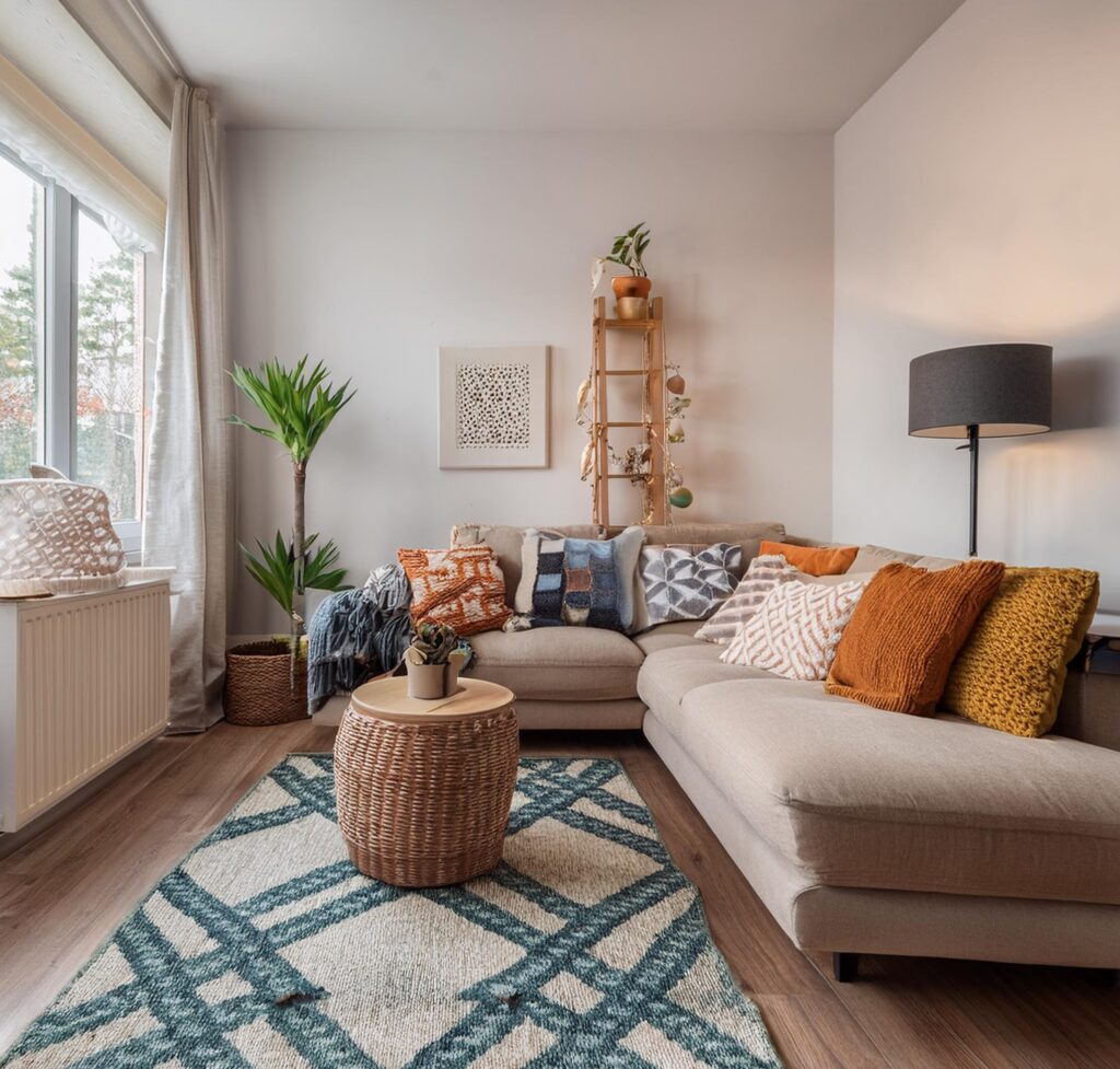 stylish living room with textures and patterns