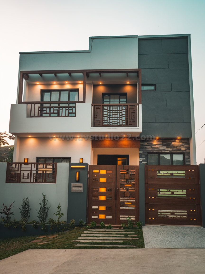 a-two-story-house-during-the-evening-the-house-has-8d2BKgGHQE-aDn1Iyp7VPA-J0sP1mu5QvCpRUW4C0TJdQ