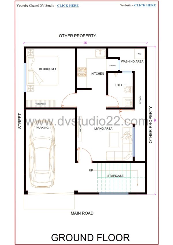 25x30 House Plans 3D - 1BHK + 3BHK + Office - Option 4 - 750 Sqft | 85 Gaj - Image 2