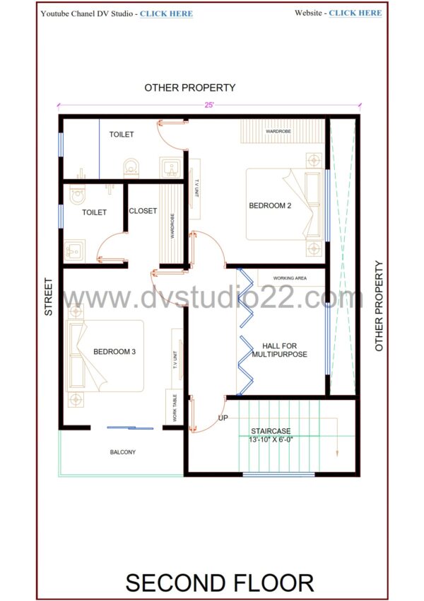 25x30 House Plans 3D - 1BHK + 3BHK + Office - Option 4 - 750 Sqft | 85 Gaj - Image 4