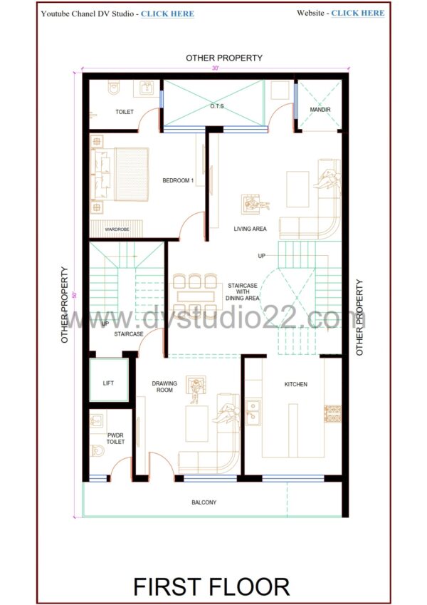 30x50 5BHK Duplex House Plans 3D - Option 16 - 1500 Sqft | 165 Gaj - Image 3
