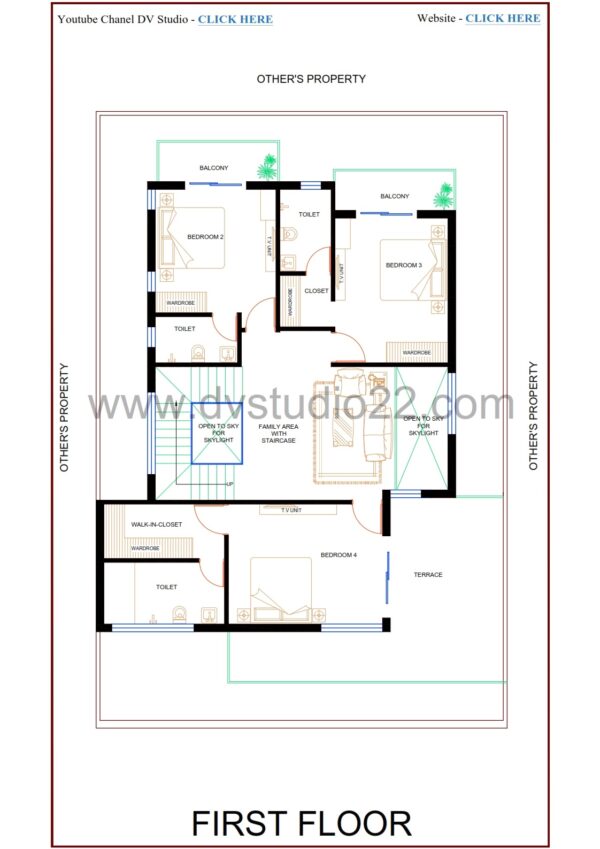 40x60 House Plans 3D - 4BHK - Option 4 - 2400 Sqft | 265 Gaj - Image 3