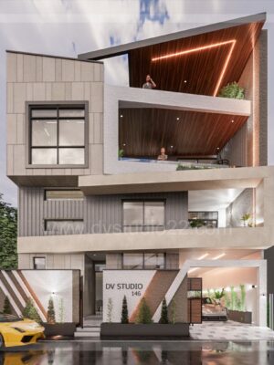 40x40 Duplex House Plans 3D - DOUBLE HEIGHT LIVING AREA - 1BHK + 3BHK - Option 8 - 1600 Sqft | 180 Gaj