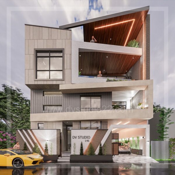 40x40 Duplex House Plans 3D - DOUBLE HEIGHT LIVING AREA - 1BHK + 3BHK - Option 8 - 1600 Sqft | 180 Gaj