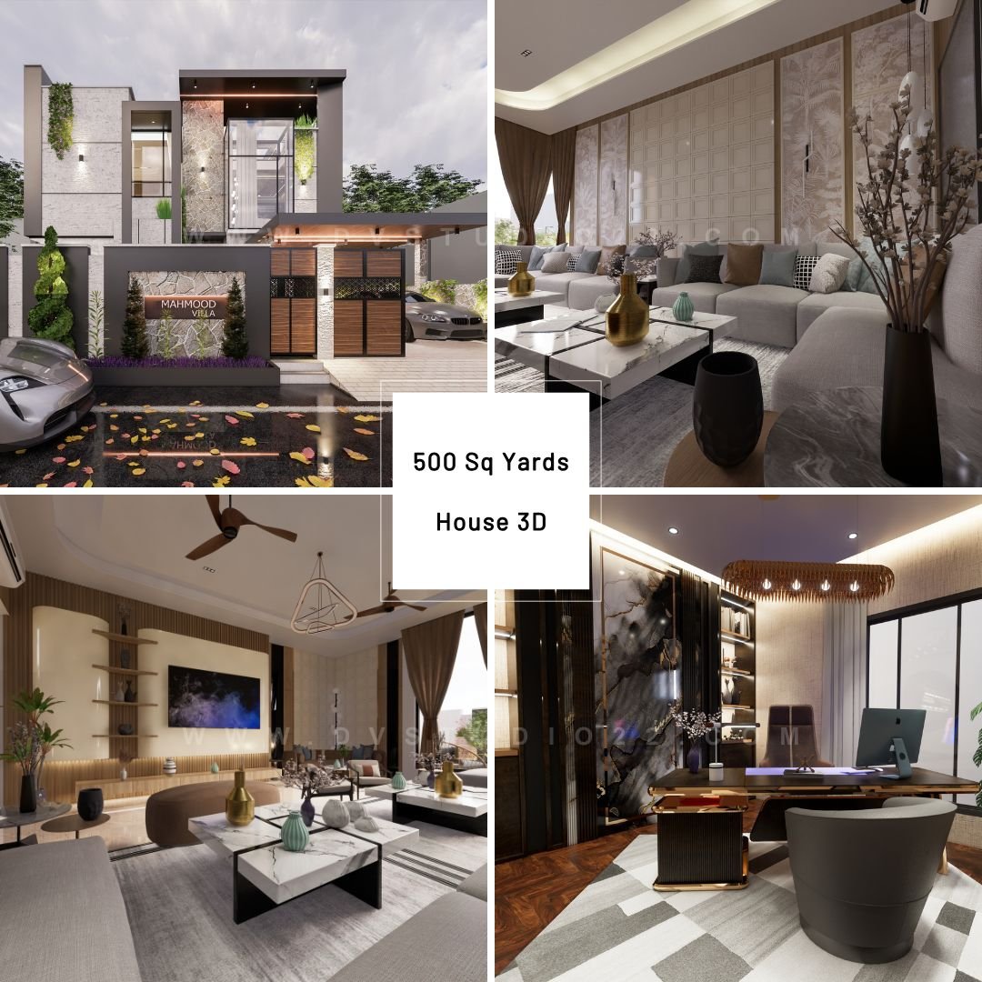 500 Sq Yards 5BHK House Plans 3D - 4500 Sqft | 500 Gaj - DV Studio