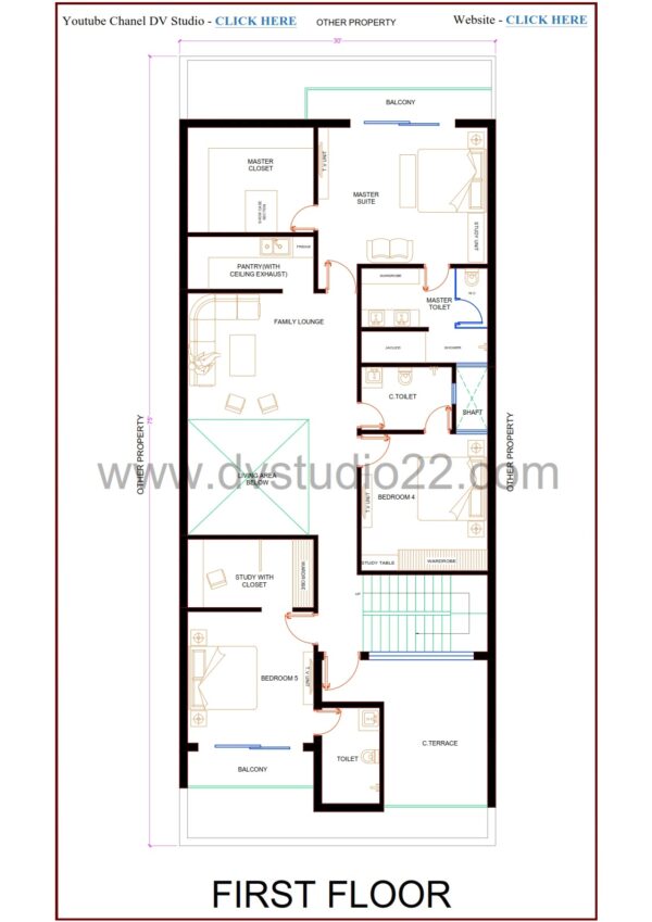 30x75 House Plans - DOUBLE HEIGHT LIVING AREA - 5BHK - 2250 Sqft | 250 Gaj - Image 3