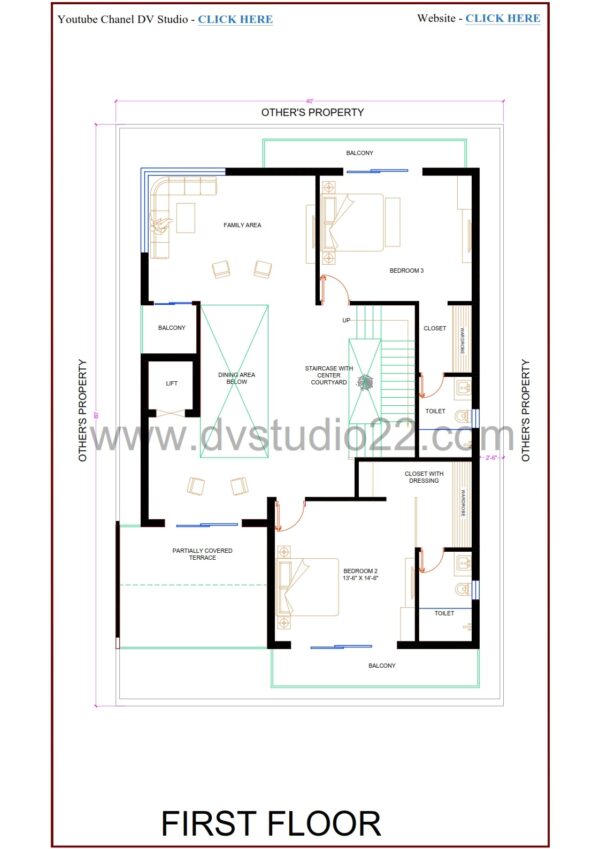 40x60 House Plans - DOUBLE HEIGHT DINING AREA - 5BHK - Option 5 - 2400 Sqft | 265 Gaj - Image 2