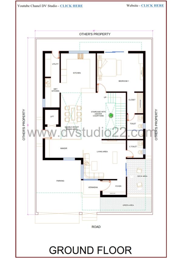 40x60 House Plans - DOUBLE HEIGHT DINING AREA - 5BHK - Option 5 - 2400 Sqft | 265 Gaj - Image 3