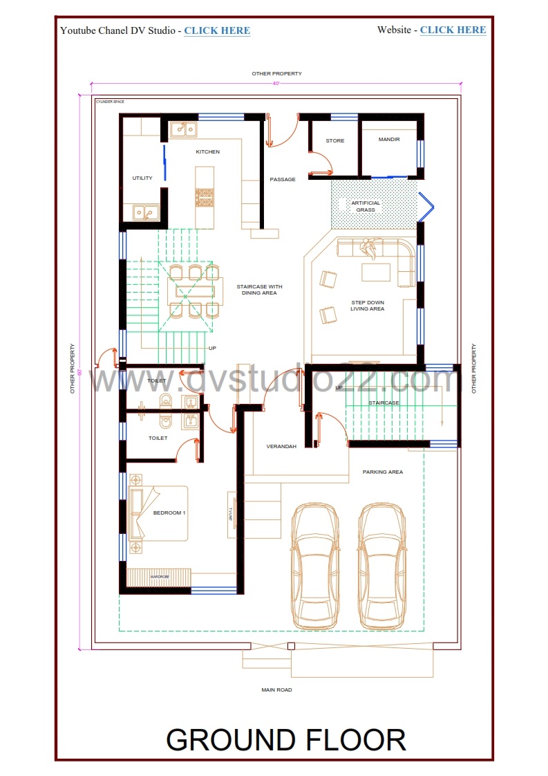 40x60 House Plans - 5BHK + Suite - 2400 Sqft | 265 Gaj - Option -6 - Image 2
