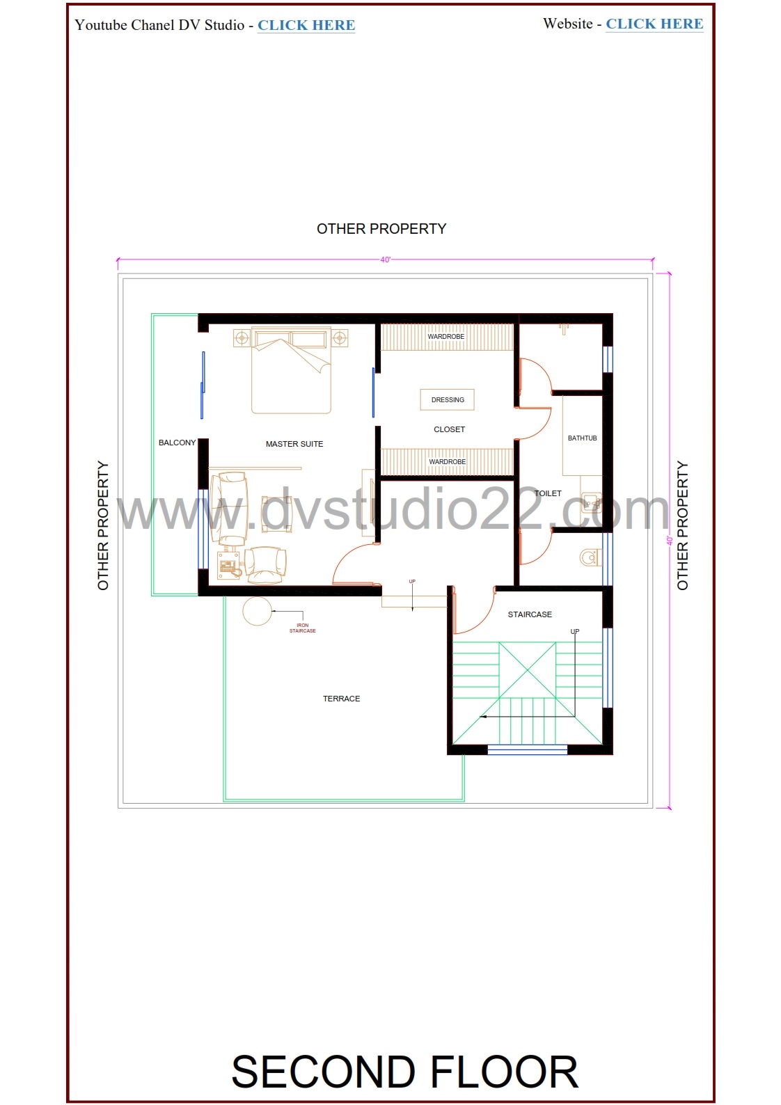 40x40 House Plans - 4BHK | DOUBLE HEIGHT LIVING AREA + MASTER SUITE - 1600 Sqft | 180 Gaj - Option -18 - Image 4