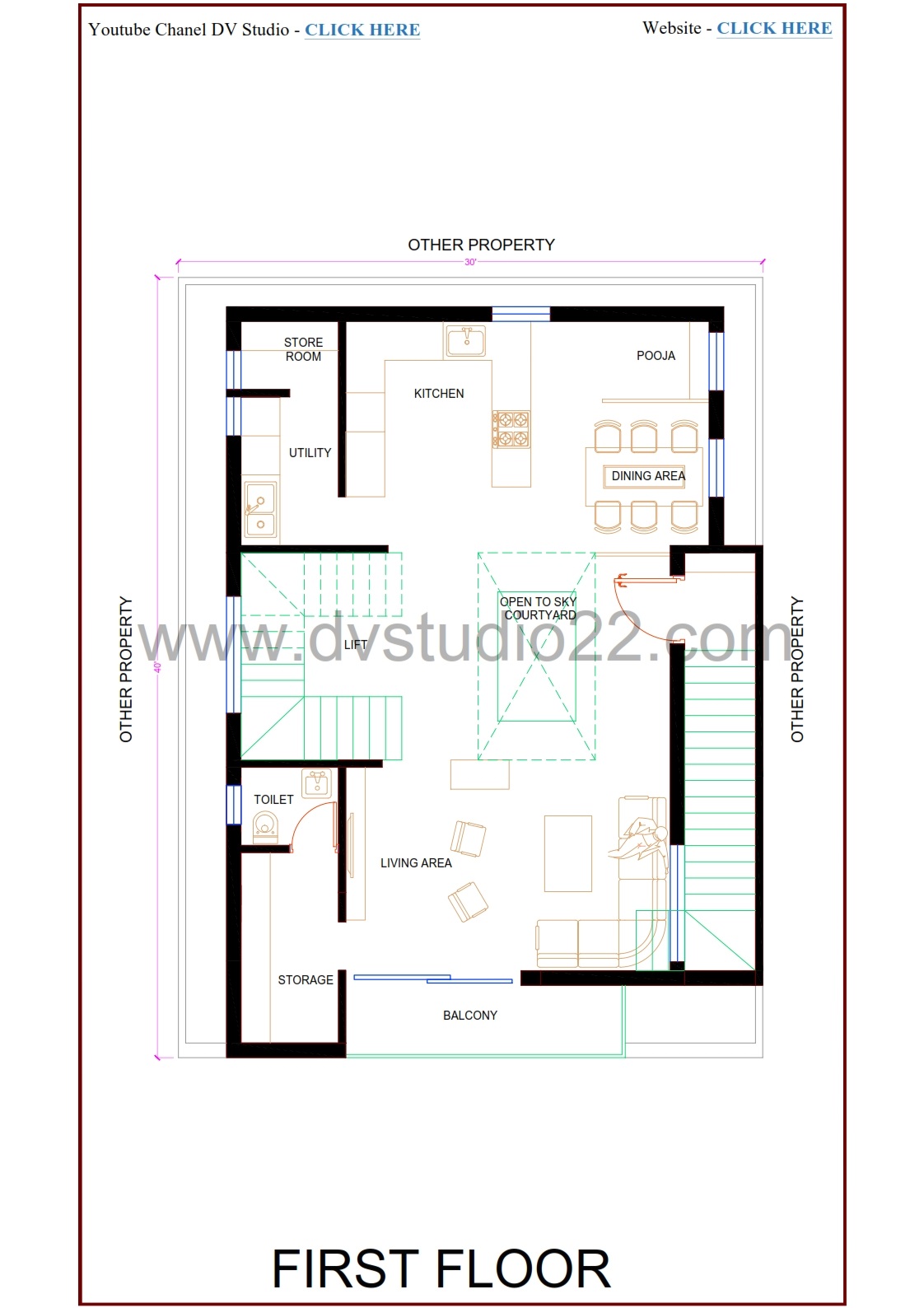 30x40 House Plans - 4BHK | CENTRAL OTS - 1200 Sqft | 135 Gaj - Option -18 - Image 3